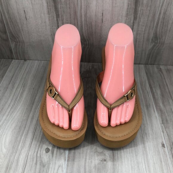 Aldo Wedge Sandals Womens 8M Brown Slip On Thong Platform Flip Flops - Picture 7 of 12